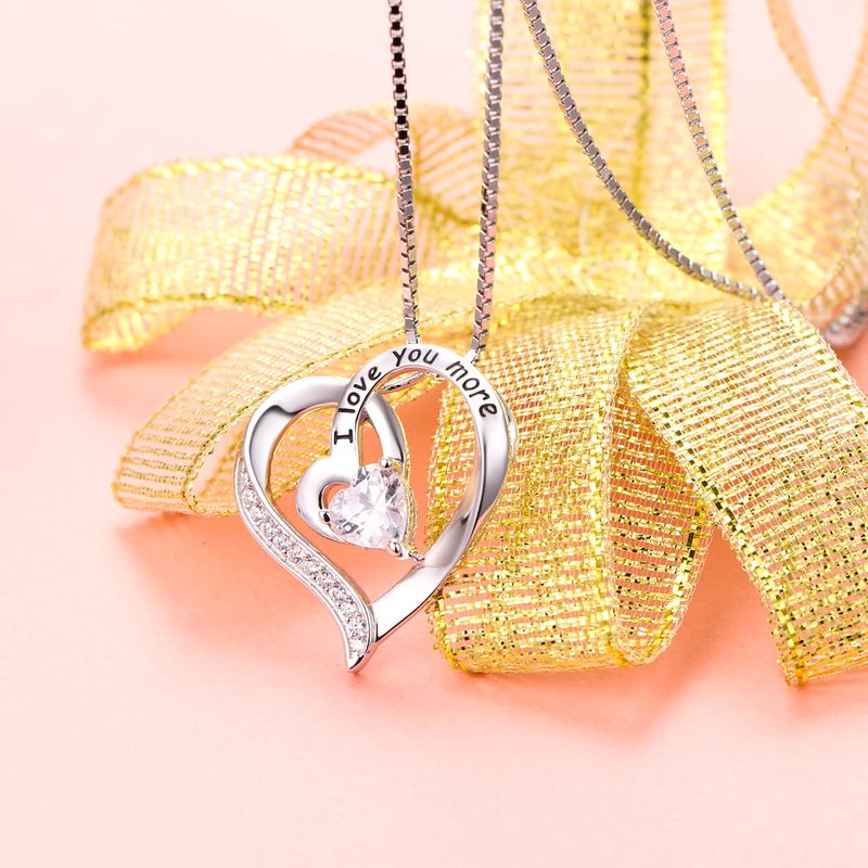 FLYOW I Love You More Heart Necklace for Women Sterling Silver CZ Pendant 18 Inch, Best Valentine's Day Jewelry Gifts (I Love You More) - Image 4